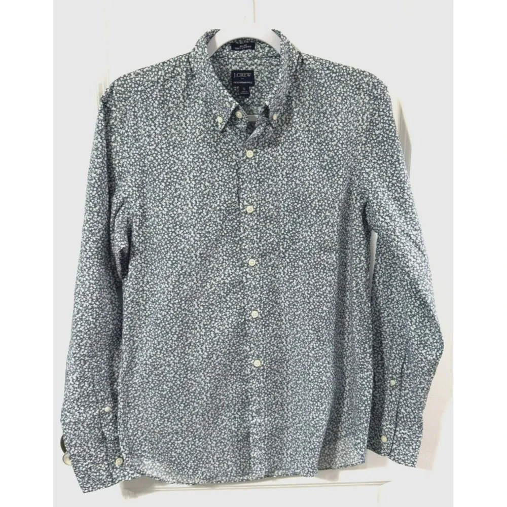 NWT J.Crew Men's Medium S Slim Untucked Performance Shirt Gray Blue White Floral